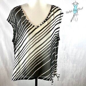 New York & Co black and white semi sheer tie side top size XL